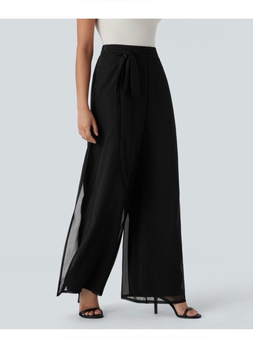 Halara High Waist Wide Leg Sheer Chiffon Flowy Pants XL NWT